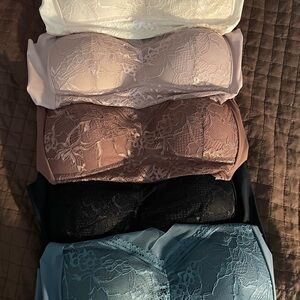 Lace Bandeau Bra Set - Cream, Tan, Brown, Black, Blue